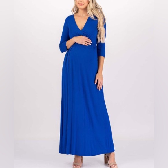 Mother Bee Maternity Dresses & Skirts - Mother Bee Maternity royal blue 3/4
sleeve ruched dress empire waist Size Small